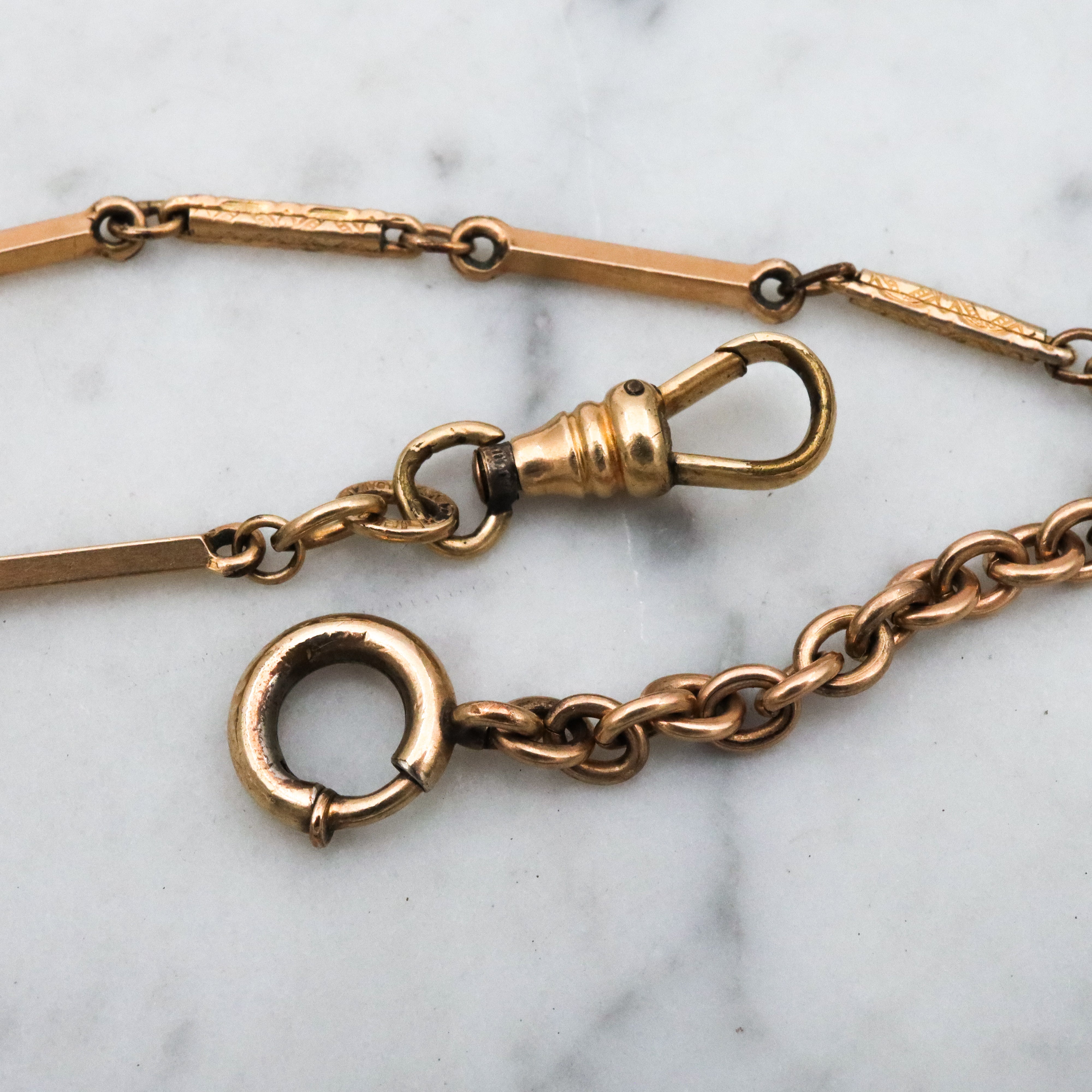Antique Victorian 14k gold filled fancy bar link watch chain 15.5" choker necklace by Forstner